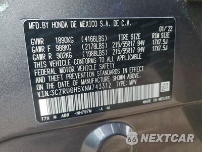 Zdjęcie 13 z 16 samochodu: 2022 HONDA HR-V EX VIN:3CZRU6H5XNM743312 - miniatura