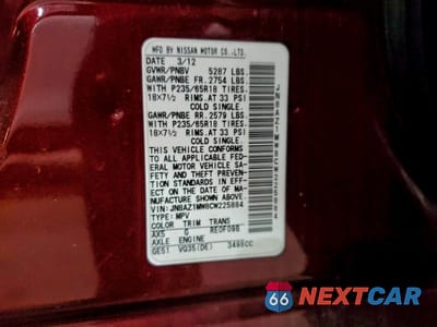 Zdjęcie 13 z 13 samochodu: 2012 NISSAN MURANO S VIN:JN8AZ1MW8CW225884 - miniatura