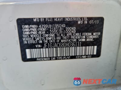 Zdjęcie 12 z 12 samochodu: 2013 SUBARU IMPREZA PREMIUM VIN:JF1GJAC68DH036131 - miniatura