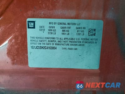 Zdjęcie 12 z 12 samochodu: 2012 CHEVROLET SONIC LT VIN:1G1JC5SH2C4163864 - miniatura