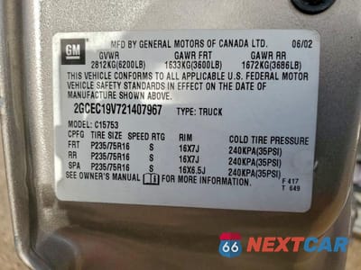 Zdjęcie 13 z 13 samochodu: 2002 CHEVROLET SILVERADO C1500 VIN:2GCEC19V721407967 - miniatura