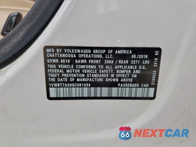 Zdjęcie 12 z 12 samochodu: 2016 VOLKSWAGEN PASSAT SE VIN:1VWBT7A33GC061334 - miniatura