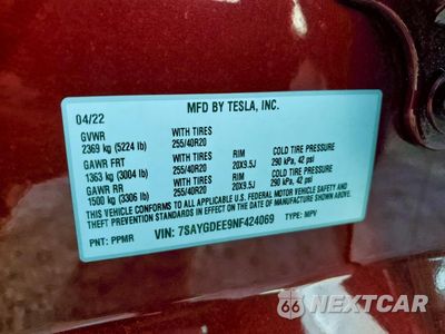 Zdjęcie 13 z 15 samochodu: 2022 TESLA MODEL Y VIN:7SAYGDEE9NF424069 - miniatura