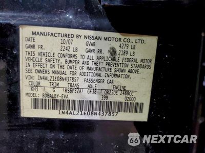 Zdjęcie 12 z 12 samochodu: 2008 NISSAN ALTIMA 2.5 VIN:1N4AL21E08N437857 - miniatura