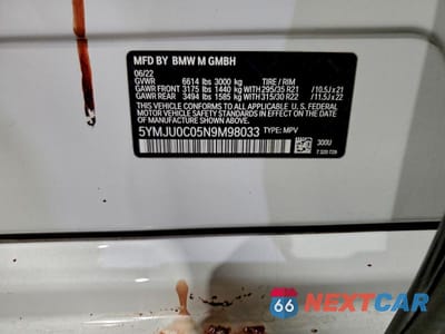 Zdjęcie 13 z 13 samochodu: 2022 BMW X5 M VIN:5YMJU0C05N9M98033 - miniatura