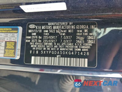 Zdjęcie 12 z 12 samochodu: 2019 KIA SORENTO LX VIN:5XYPGDA50KG471428 - miniatura