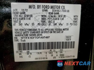 Zdjęcie 12 z 12 samochodu: 2013 FORD F150 SUPER CAB VIN:1FTFX1EF7DFA97497 - miniatura