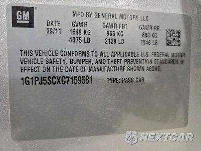 Zdjęcie 12 z 14 samochodu: 2012 CHEVROLET CRUZE ECO VIN:1G1PJ5SCXC7159581 - miniatura