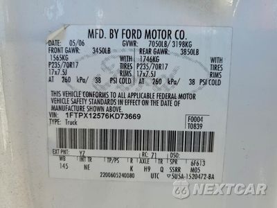 Zdjęcie 12 z 12 samochodu: 2006 FORD F150 VIN:1FTPX12576KD73669 - miniatura