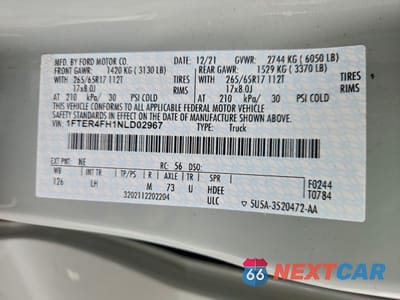 Zdjęcie 12 z 13 samochodu: 2022 FORD RANGER XL VIN:1FTER4FH1NLD02967 - miniatura