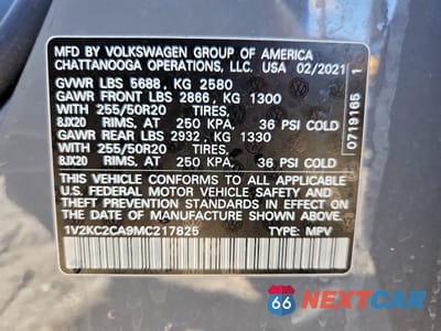 Zdjęcie 13 z 13 samochodu: 2021 VOLKSWAGEN ATLAS CROSS SPORT SE VIN:1V2KC2CA9MC217825 - miniatura