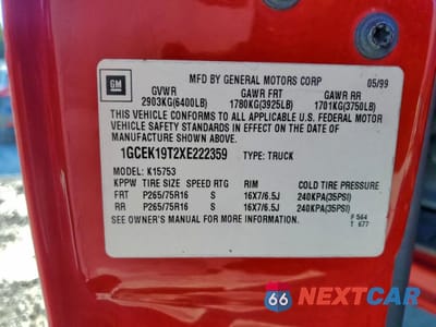 Zdjęcie 12 z 12 samochodu: 1999 CHEVROLET SILVERADO K1500 VIN:1GCEK19T2XE222359 - miniatura