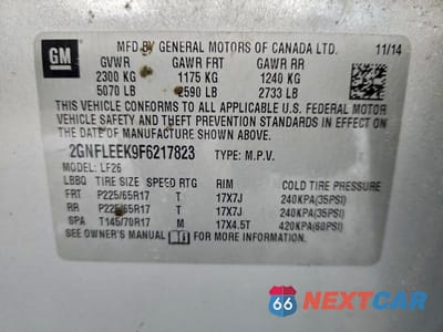 Zdjęcie 13 z 13 samochodu: 2015 CHEVROLET EQUINOX LS VIN:2GNFLEEK9F6217823 - miniatura