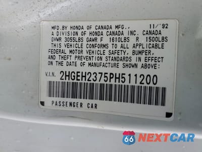 Zdjęcie 12 z 14 samochodu: 1993 HONDA CIVIC VX VIN:2HGEH2375PH511200 - miniatura