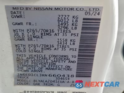 Zdjęcie 13 z 13 samochodu: 2024 NISSAN FRONTIER S VIN:1N6ED1CL3RN660438 - miniatura