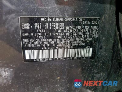 Zdjęcie 13 z 13 samochodu: 2021 SUBARU OUTBACK PREMIUM VIN:4S4BTACC7M3178869 - miniatura
