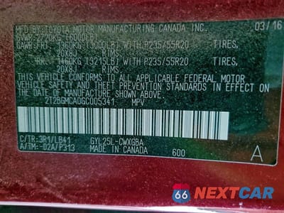 Zdjęcie 12 z 12 samochodu: 2016 LEXUS RX 450H BASE VIN:2T2BGMCA0GC005341 - miniatura