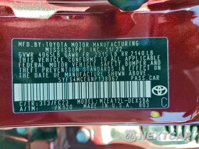 Zdjęcie 12 z 15 samochodu: 2022 TOYOTA COROLLA SE VIN:5YFS4MCE6NP138067 - miniatura