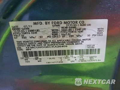 Zdjęcie 13 z 13 samochodu: 2012 FORD ESCAPE XLT VIN:1FMCU9DG6CKA26409 - miniatura