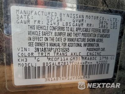 Zdjęcie 12 z 13 samochodu: 2018 NISSAN SENTRA S VIN:3N1AB7AP1JY316245 - miniatura