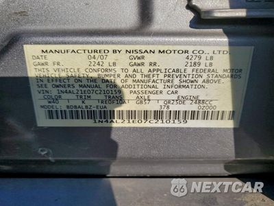 Zdjęcie 12 z 12 samochodu: 2007 NISSAN ALTIMA 2.5 VIN:1N4AL21E07C210159 - miniatura