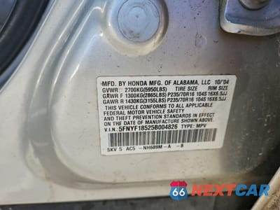 Zdjęcie 12 z 14 samochodu: 2005 HONDA PILOT EXL VIN:5FNYF18525B004826 - miniatura