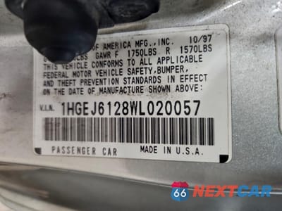 Zdjęcie 12 z 12 samochodu: 1998 HONDA CIVIC DX VIN:1HGEJ6128WL020057 - miniatura