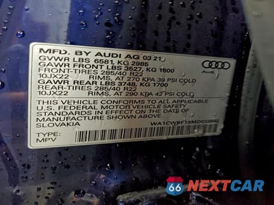 Zdjęcie 12 z 13 samochodu: 2021 AUDI SQ8 PRESTIGE VIN:WA1CWBF19MD033840 - miniatura