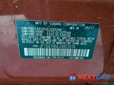 Zdjęcie 13 z 13 samochodu: 2018 SUBARU WRX LIMITED VIN:JF1VA1H64J9803074 - miniatura