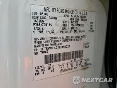 Zdjęcie 12 z 14 samochodu: 2003 FORD F150 SUPERCREW VIN:1FTRW08L33KD50221 - miniatura