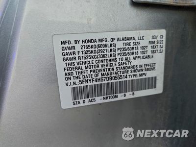 Zdjęcie 13 z 13 samochodu: 2013 HONDA PILOT EXL VIN:5FNYF4H57DB055514 - miniatura