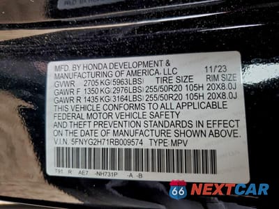 Zdjęcie 13 z 13 samochodu: 2024 HONDA PILOT TOURING VIN:5FNYG2H71RB009574 - miniatura