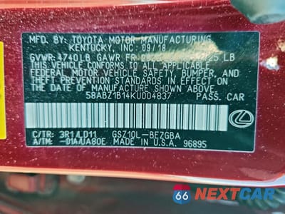 Zdjęcie 13 z 15 samochodu: 2019 LEXUS ES 350 VIN:58ABZ1B14KU004837 - miniatura