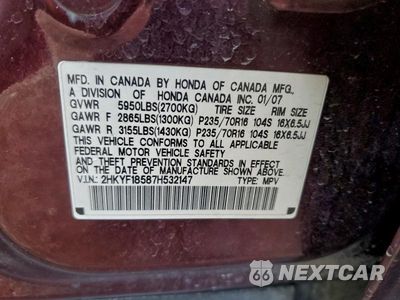 Zdjęcie 13 z 13 samochodu: 2007 HONDA PILOT EXL VIN:2HKYF18587H532147 - miniatura