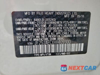 Zdjęcie 13 z 13 samochodu: 2017 SUBARU FORESTER 2.5I PREMIUM VIN:JF2SJAECXHH409300 - miniatura