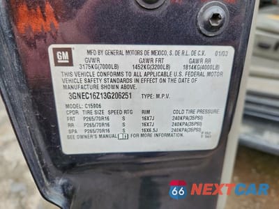 Zdjęcie 13 z 13 samochodu: 2003 CHEVROLET SUBURBAN C1500 VIN:3GNEC16Z13G206251 - miniatura