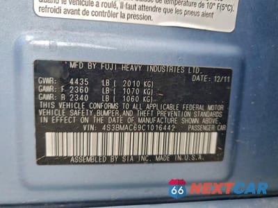 Zdjęcie 13 z 13 samochodu: 2012 SUBARU LEGACY VIN:4S3BMAC69C1016442 - miniatura