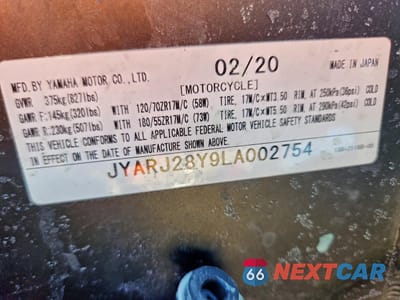 Zdjęcie 8 z 9 samochodu: 2020 YAMAHA YZFR6 C VIN:JYARJ28Y9LA002754 - miniatura