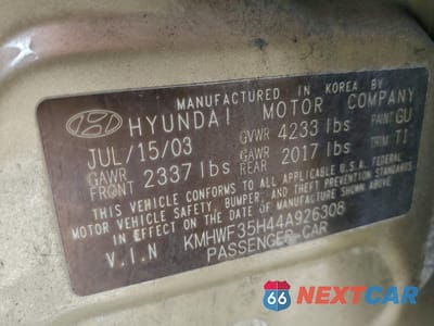 Zdjęcie 13 z 14 samochodu: 2004 HYUNDAI SONATA GLS VIN:KMHWF35H44A926308 - miniatura