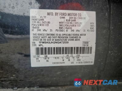 Zdjęcie 12 z 12 samochodu: 2022 FORD EXPLORER TIMBERLINE VIN:1FMSK8JH2NGA72530 - miniatura
