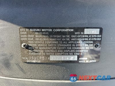 Zdjęcie 9 z 9 samochodu: 2003 SUZUKI AN650 K3 VIN:JS1CP51AX32101627 - miniatura