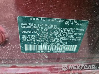 Zdjęcie 13 z 14 samochodu: 2010 SUBARU FORESTER 2.5XT LIMITED VIN:JF2SH6FC8AH802600 - miniatura