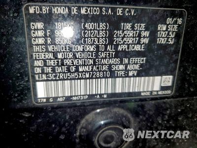 Zdjęcie 13 z 13 samochodu: 2016 HONDA HR-V EX VIN:3CZRU5H5XGM728810 - miniatura