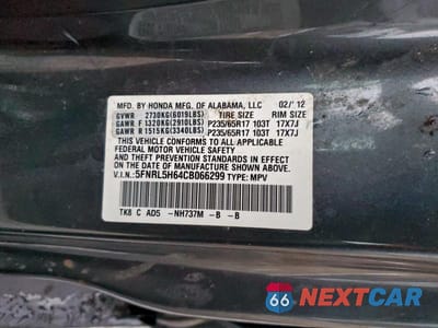 Zdjęcie 13 z 13 samochodu: 2012 HONDA ODYSSEY EXL VIN:5FNRL5H64CB066299 - miniatura