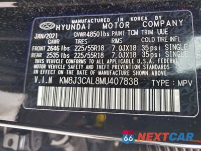 Zdjęcie 13 z 13 samochodu: 2021 HYUNDAI TUCSON LIMITED VIN:KM8J3CAL8MU407838 - miniatura