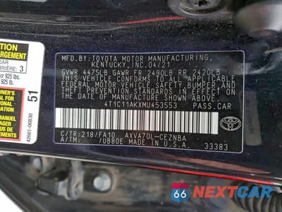 Zdjęcie 13 z 13 samochodu: 2021 TOYOTA CAMRY LE VIN:4T1C11AKXMU453553 - miniatura