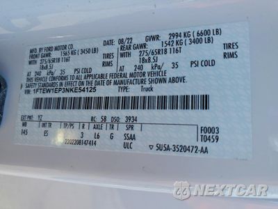 Zdjęcie 13 z 13 samochodu: 2022 FORD F150 SUPERCREW VIN:1FTEW1EP3NKE54125 - miniatura
