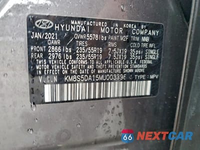 Zdjęcie 14 z 15 samochodu: 2021 HYUNDAI SANTA FE HYBRID LIMITED HEV VIN:KM8S5DA15MU003396 - miniatura