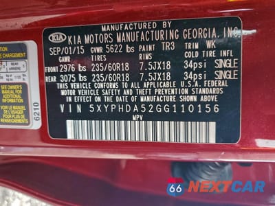Zdjęcie 12 z 12 samochodu: 2016 KIA SORENTO EX VIN:5XYPHDA52GG110156 - miniatura