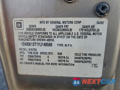 Zdjęcie 13 z 14 samochodu: 2000 CHEVROLET TAHOE K1500 VIN:1GNEK13T1YJ148568 - miniatura